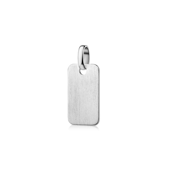 Silberner Anhänger Mission One mit rechteckiger Form, gebürsteter Oberfläche und polierter Öse aus 925er Sterlingsilber
