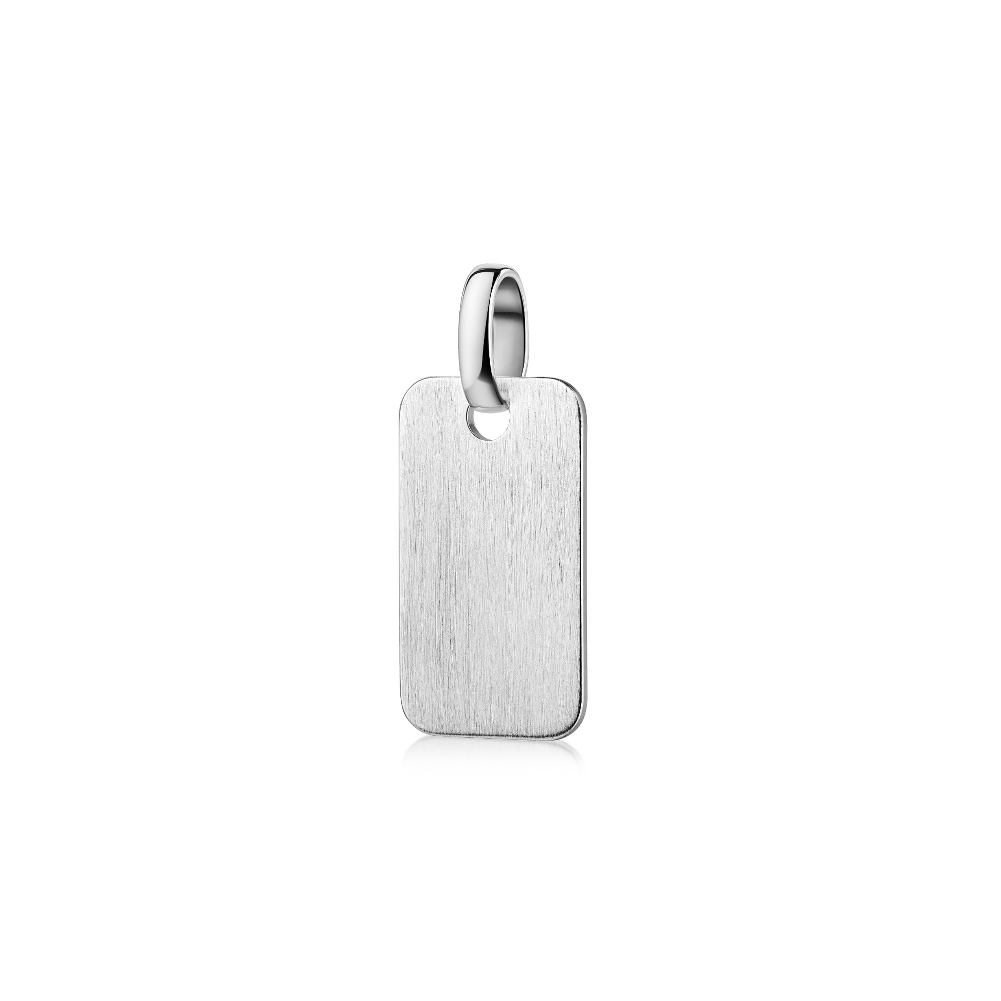 Silberner Anhänger Mission One mit rechteckiger Form, gebürsteter Oberfläche und polierter Öse aus 925er Sterlingsilber