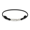 Schwarzes Textilarmband mit gedrehtem Silberelement, verstellbare Knotenverschlüsse, minimalistisches Design