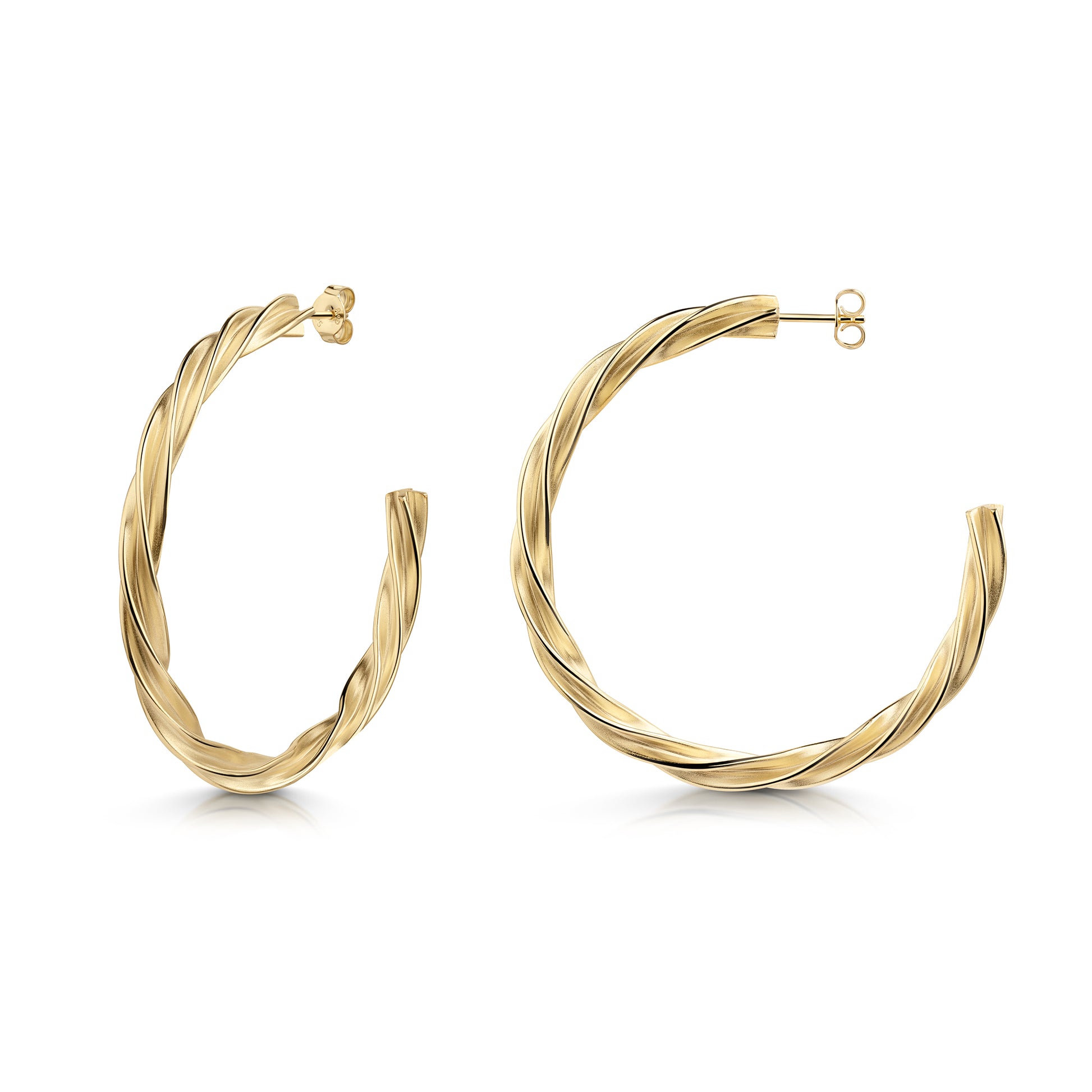 Große goldene Creolen mit gedrehter Oberfläche, Stecker-Verschluss, Aurevia Breeze light large aus echtem Gold