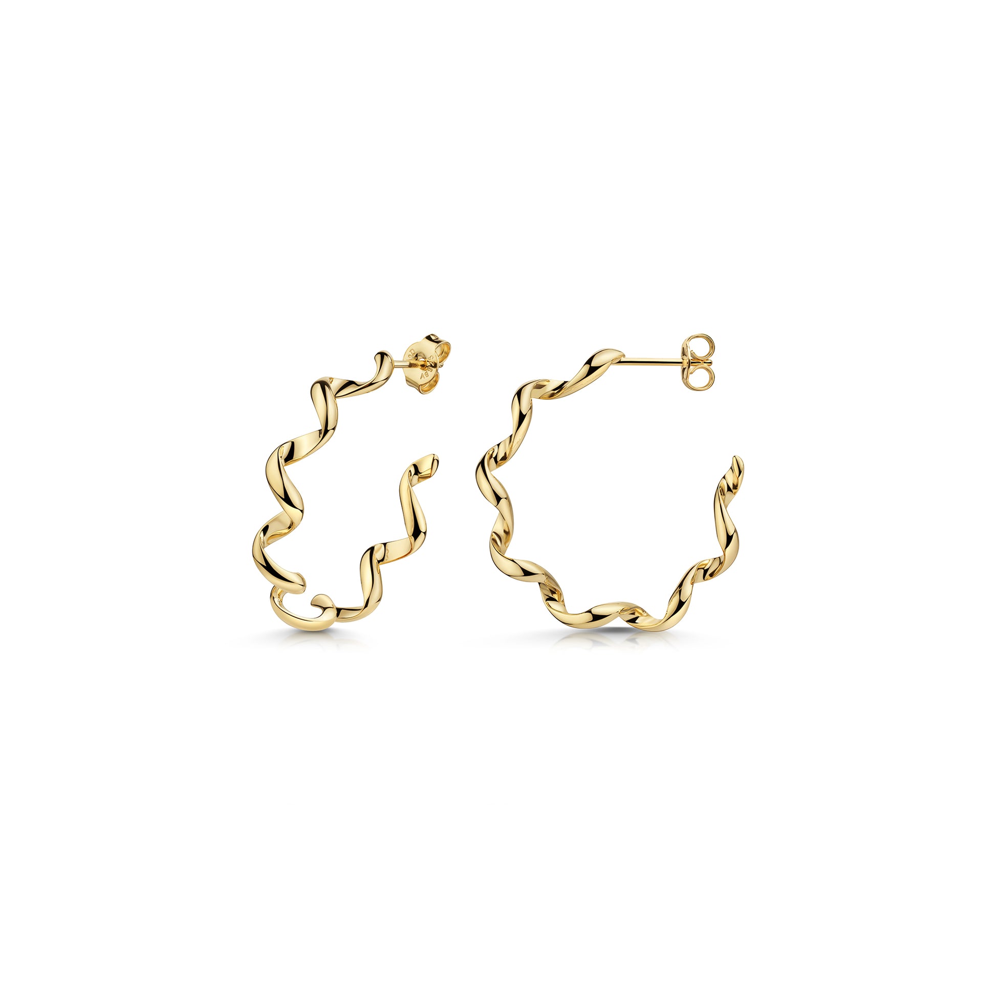 Goldene Helix-Creolen mit gedrehtem Spiraldesign, Stecker-Verschluss, handgefertigt aus massivem Gold