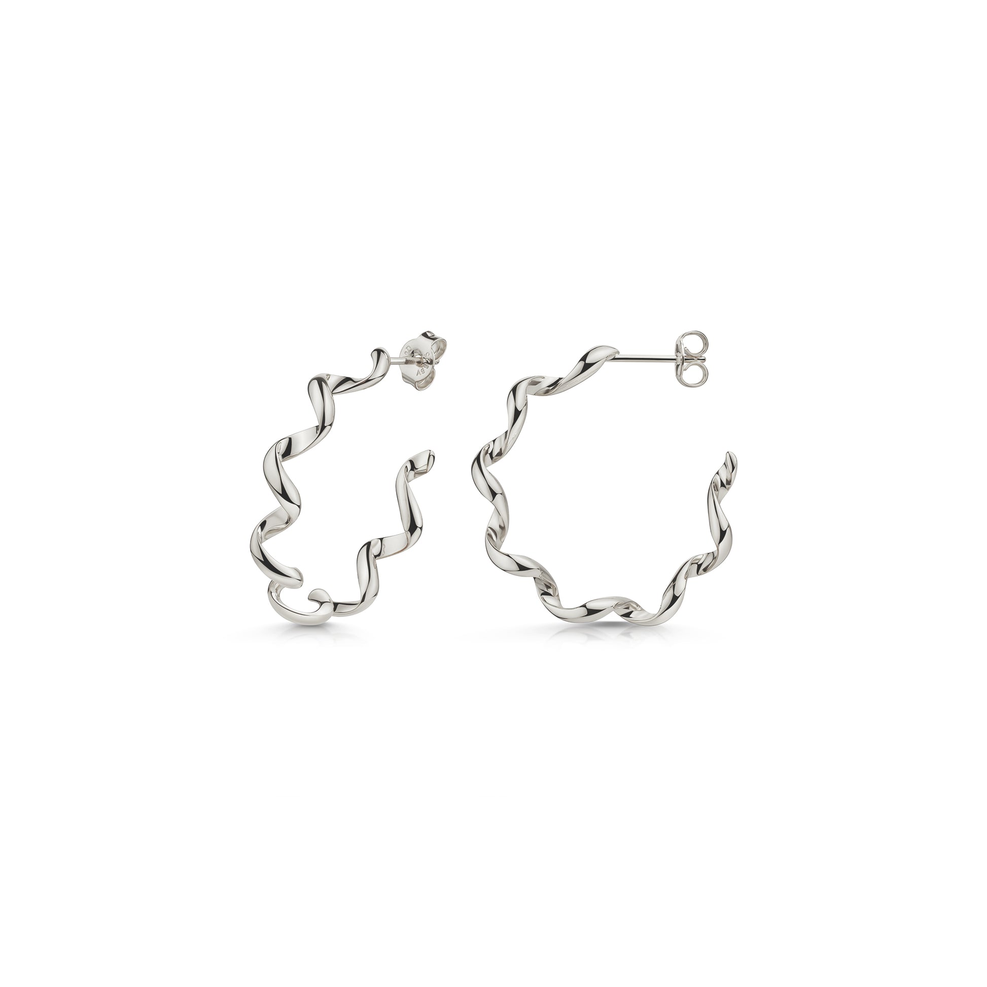 Silberne Helix-Creolen mit gedrehtem, spiralförmigem Design, Stecker-Verschluss, hochglanzpoliert