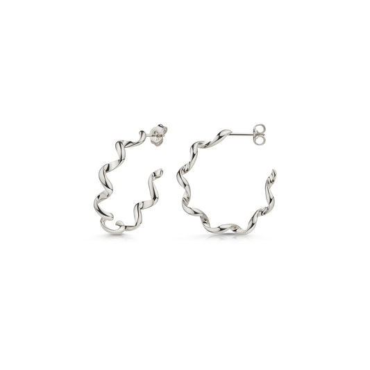 Silberne Helix-Creolen mit gedrehtem, spiralförmigem Design, Stecker-Verschluss, hochglanzpoliert