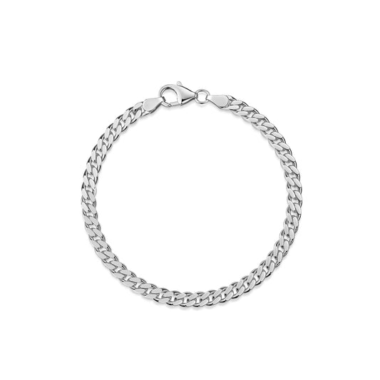 Silbernes Cuba Chain Armband Pedro mit flachen Panzergliedern und Karabinerverschluss