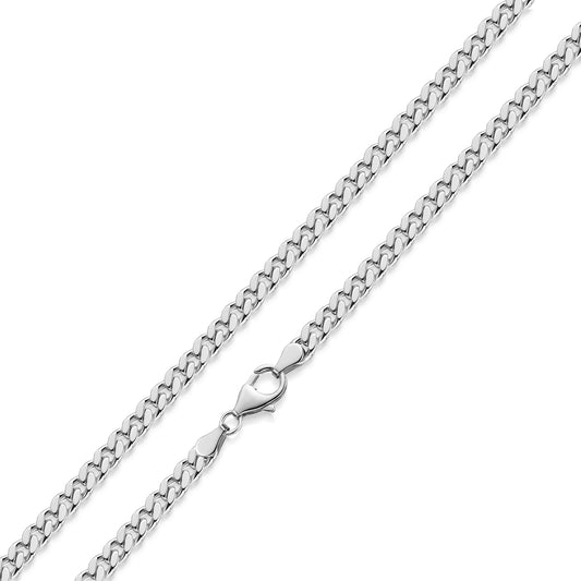 Silberne Cuba Chain Halskette Pedro mit eng geflochtenen Gliedern und Karabinerverschluss, hochglanzpoliert