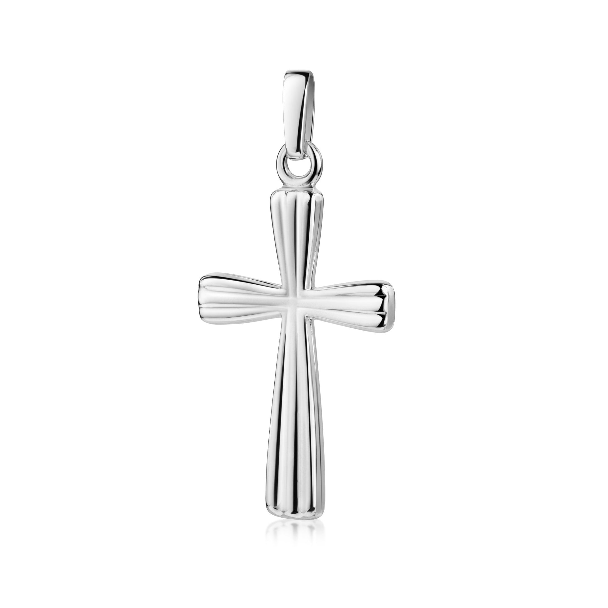 Silberner Kreuzanhänger mit polierten Rillen, klassisches Design aus 925er Sterlingsilber, Aurevia Manufaktur