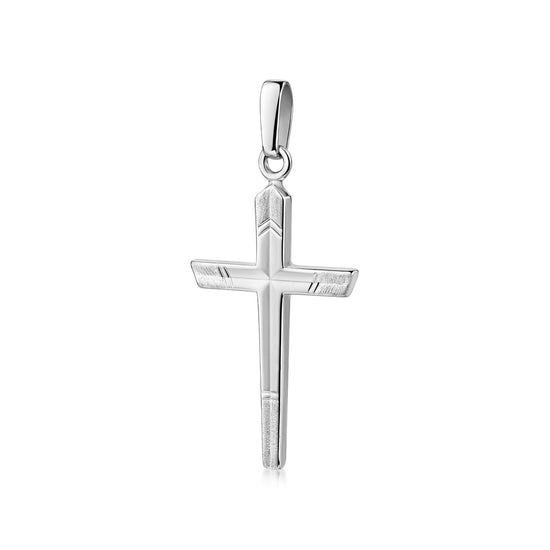 Silberner Kreuz-Anhänger mit geometrischen Kanten und mattierten Details, handgefertigt aus 925er Sterlingsilber