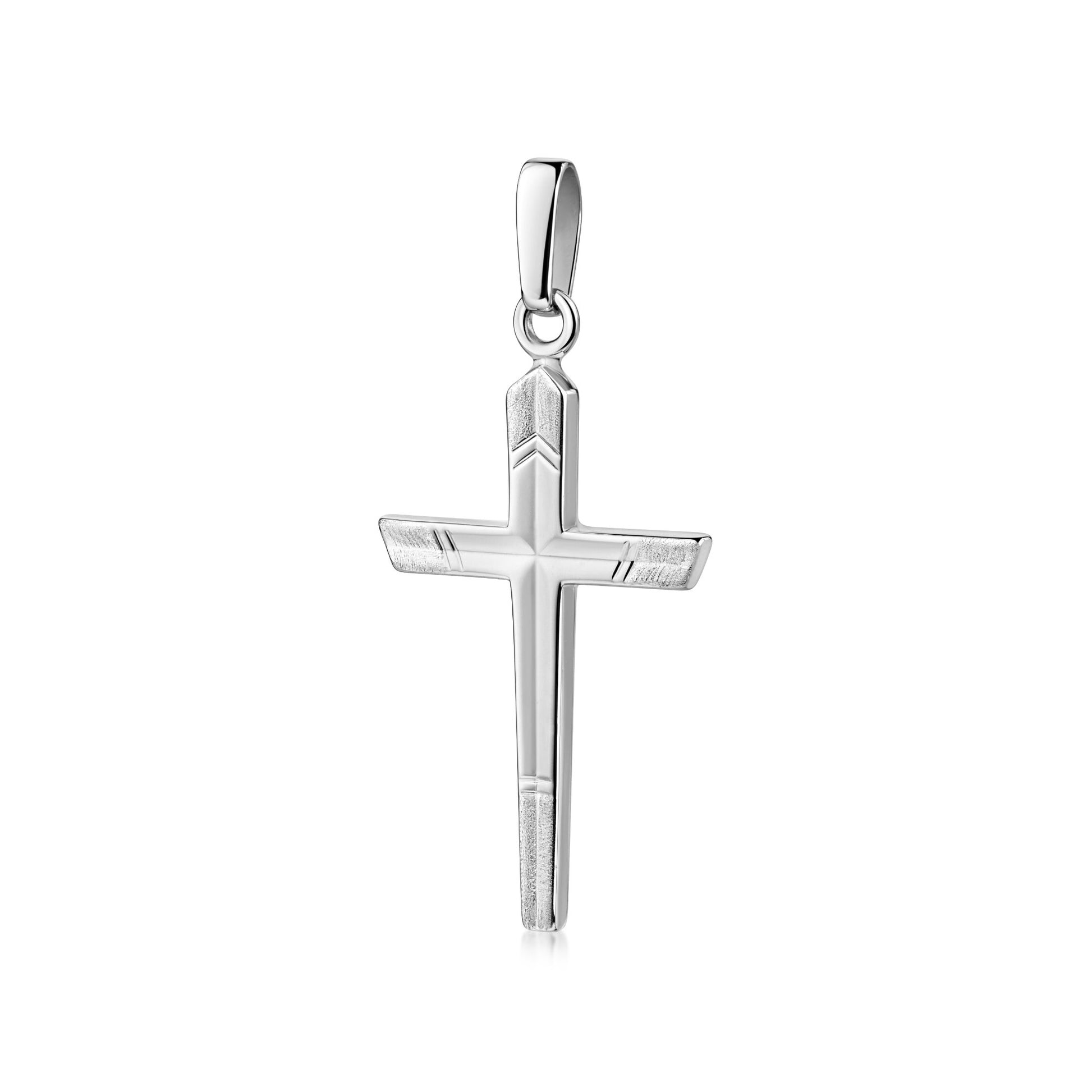 Silberner Kreuz-Anhänger mit geometrischen Kanten und mattierten Details, handgefertigt aus 925er Sterlingsilber