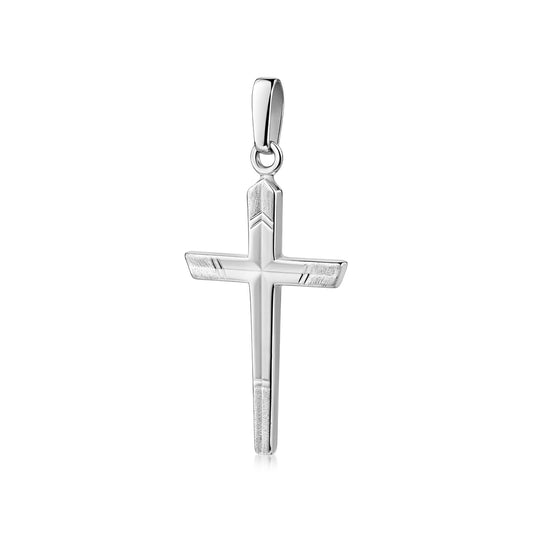 Silberner Kreuz-Anhänger mit geometrischen Kanten und mattierten Details, handgefertigt aus 925er Sterlingsilber