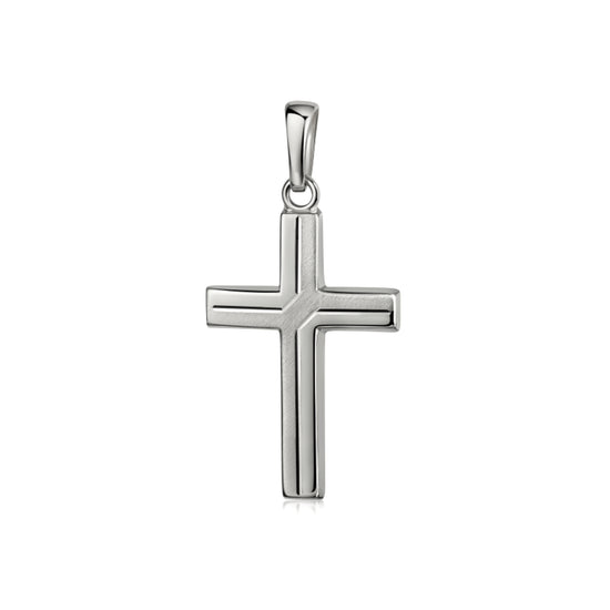 Silberner Kreuz-Anhänger Holy mit matter Oberfläche und glänzender Einfassung, klassisches Design aus 925er Sterlingsilber