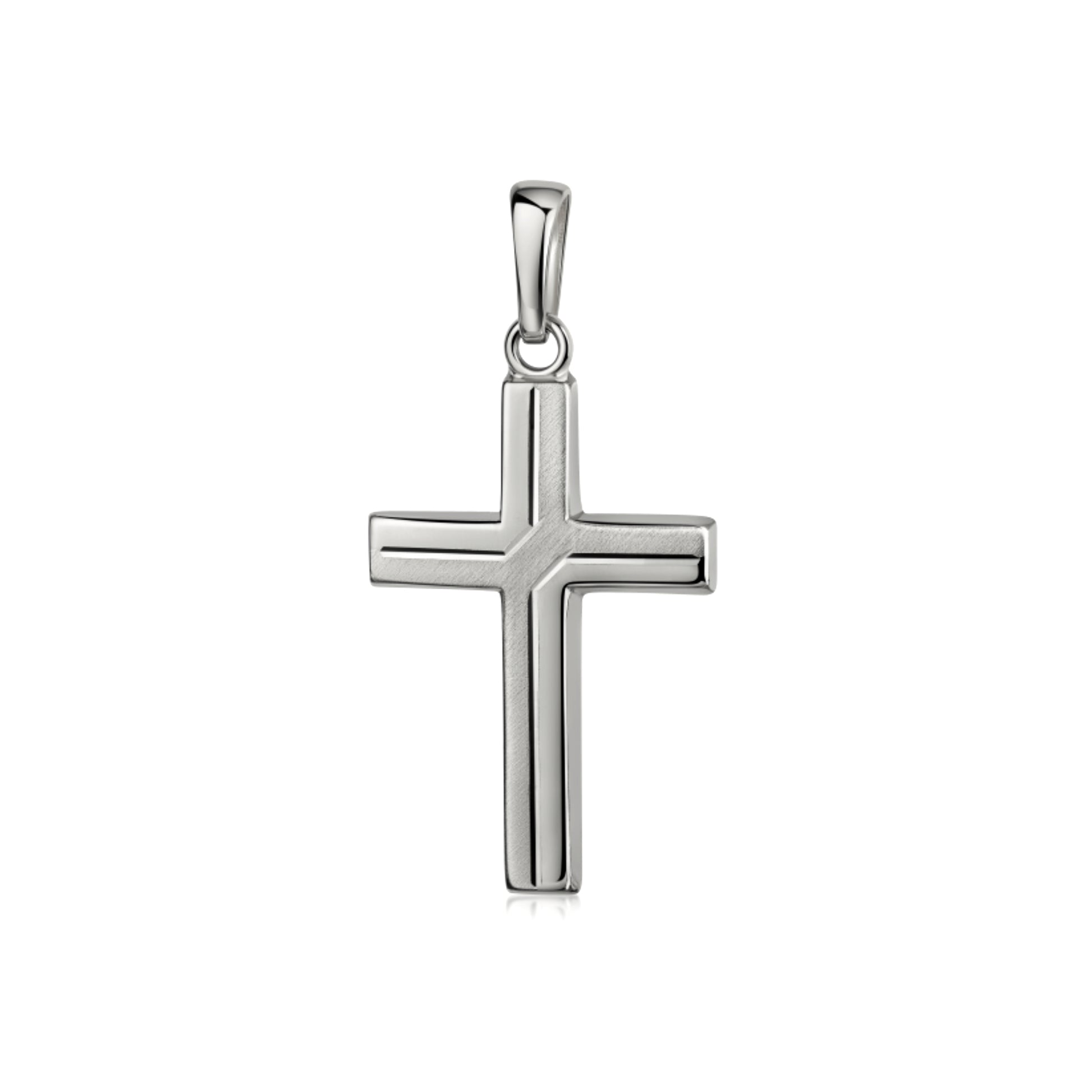 Silberner Kreuz-Anhänger Holy mit matter Oberfläche und glänzender Einfassung, klassisches Design aus 925er Sterlingsilber