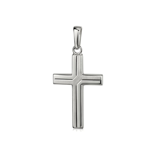 Silberner Kreuz-Anhänger Holy mit matter Oberfläche und glänzender Einfassung, klassisches Design aus 925er Sterlingsilber