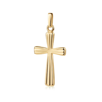 Goldener Kreuz-Anhänger Aura mit gerillter Oberfläche und poliertem Finish, handgefertigt aus 585er Gelbgold