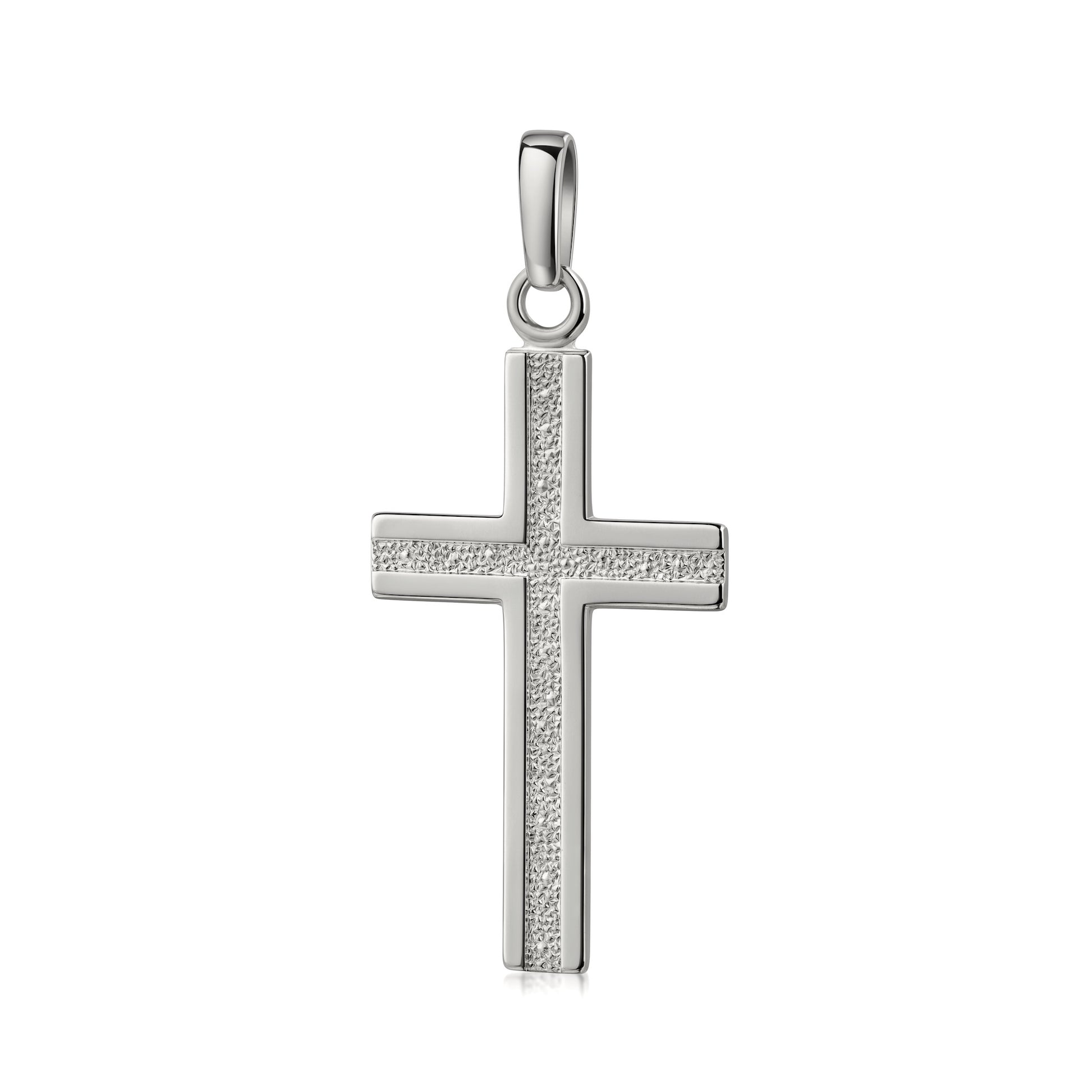 Silberner Kreuz-Anhänger mit Carbon-Textur im Zentrum, polierte Ränder, Öse zum Aufhängen, Aurevia Manufaktur