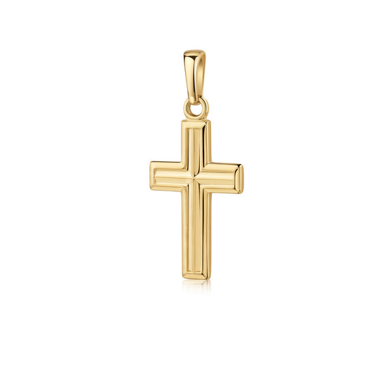 Goldener Kreuzanhänger mit erhabener Mittellinie, polierte Oberfläche, elegante Form für Ketten