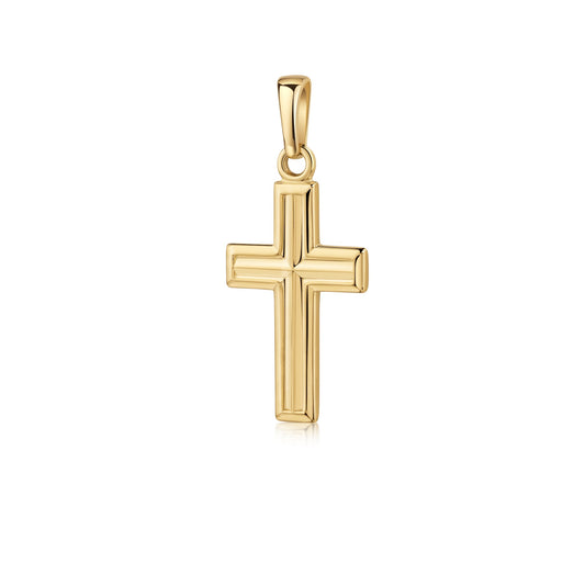 Goldener Kreuzanhänger mit erhabener Mittellinie, polierte Oberfläche, elegante Form für Ketten