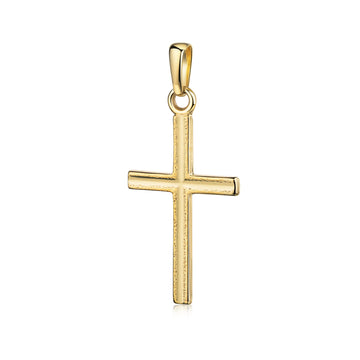 Goldener Kreuz-Anhänger Centro mit feiner Zierkante, polierte Oberfläche, hochwertige Goldschmiedearbeit aus Pforzheim