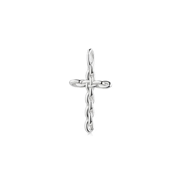 Silberner Kreuz-Anhänger mit verflochtenen Kettengliedern, polierte Oberfläche, Öse zum Anhängen