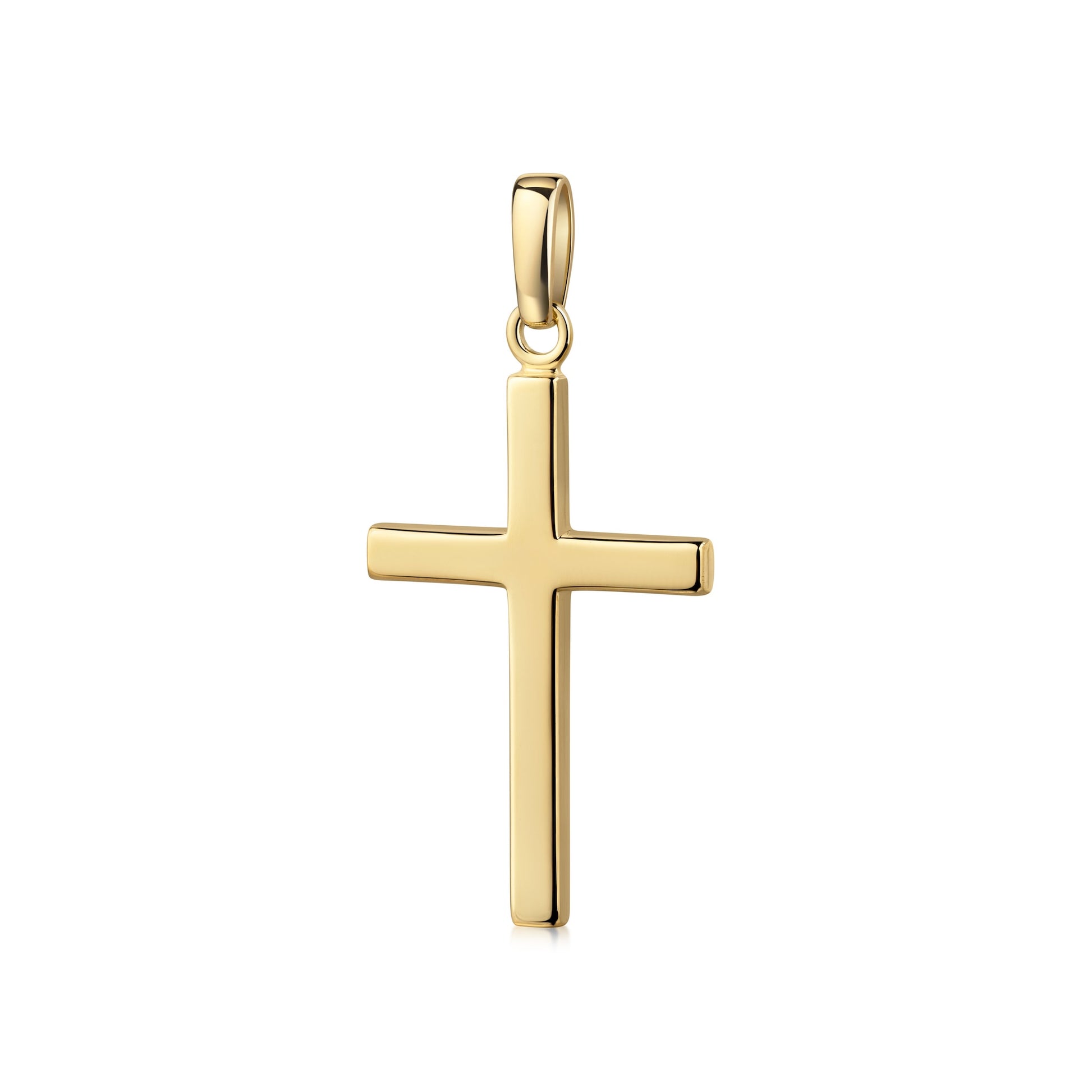 Goldener Kreuz-Anhänger Core Moyen mit polierter Oberfläche und Öse, aus massivem Gelbgold gefertigt