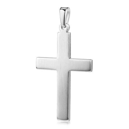Schlichter Kreuz-Anhänger aus Silber mit matter Oberfläche und polierter Kante, klassische Form mit Öse