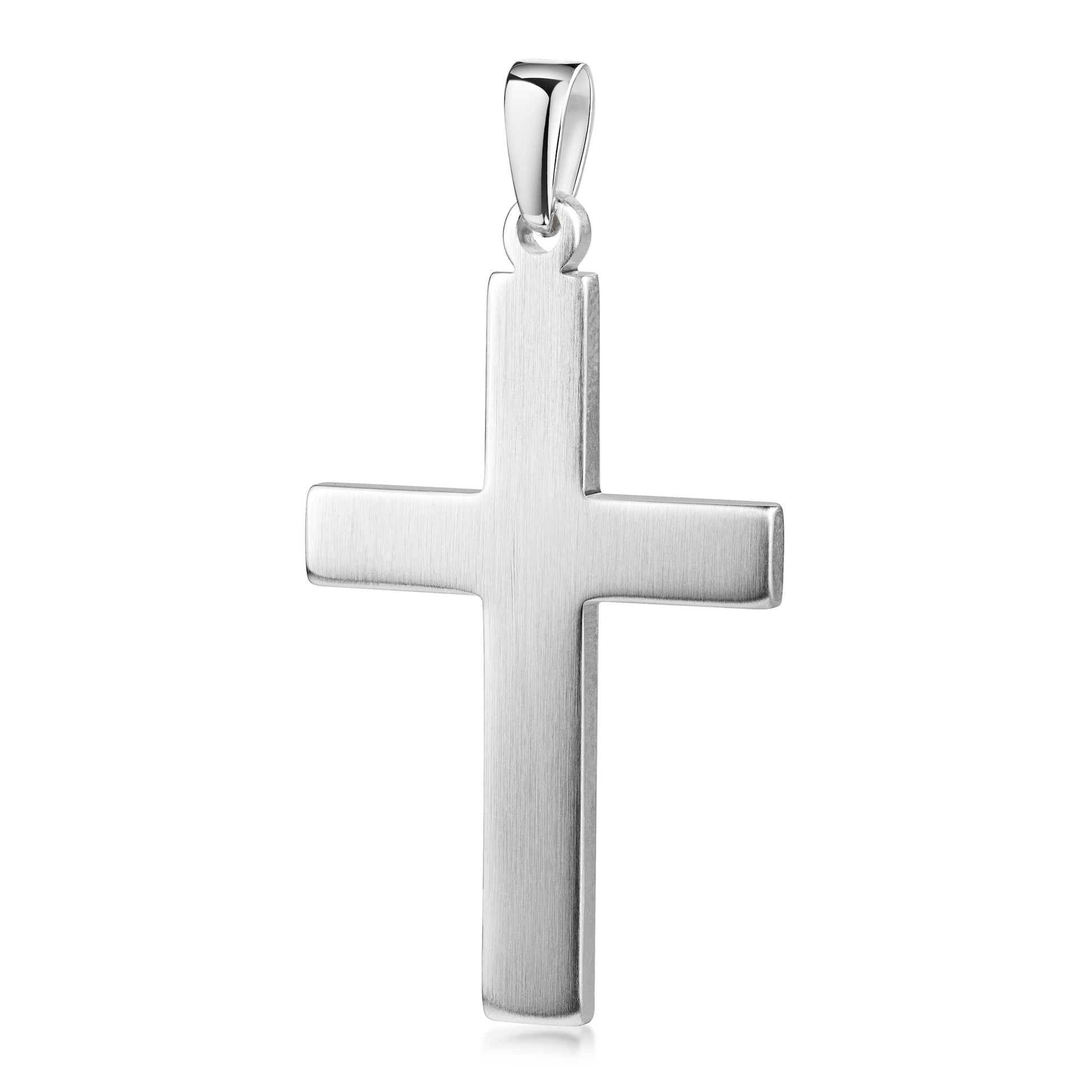 Schlichter Kreuz-Anhänger aus Silber mit matter Oberfläche und polierter Kante, klassische Form mit Öse