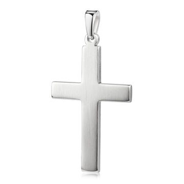 Schlichter Kreuz-Anhänger aus Silber mit matter Oberfläche und polierter Kante, klassische Form mit Öse