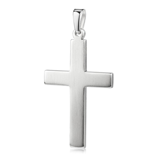 Schlichter Kreuz-Anhänger aus Silber mit matter Oberfläche und polierter Kante, klassische Form mit Öse