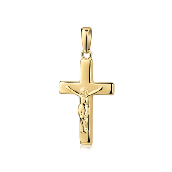 Gold-Anhänger Kreuz mit Corpus Christi, polierte Oberfläche, religiöser Schmuck aus 333er, 585er oder 750er Gold