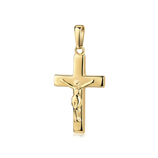 Gold-Anhänger Kreuz mit Corpus Christi, polierte Oberfläche, religiöser Schmuck aus 333er, 585er oder 750er Gold