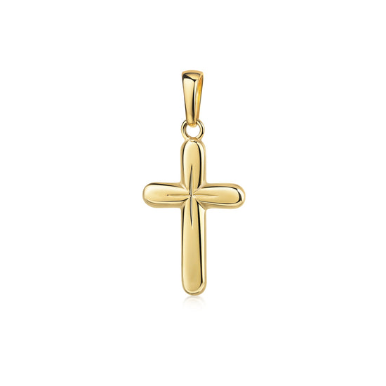 Goldener Kreuzanhänger mit abgerundeten Enden und polierter Oberfläche, Gelbgold, mit Öse für Kette