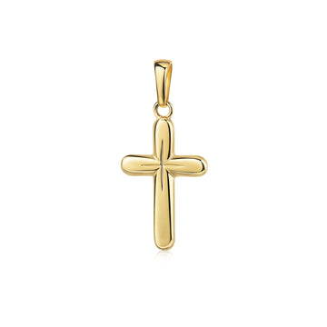 Goldener Kreuzanhänger mit abgerundeten Enden und polierter Oberfläche, Gelbgold, mit Öse für Kette
