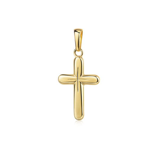 Goldener Kreuzanhänger mit abgerundeten Enden und polierter Oberfläche, Gelbgold, mit Öse für Kette