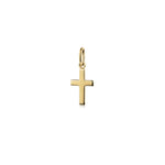 Goldener Kreuz-Anhänger Essence Mini mit polierter Oberfläche und Öse, handgefertigt aus massivem Gold