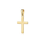 Goldener Kreuz-Anhänger Essence Petit mit polierter Oberfläche und Öse, aus massivem Gold gefertigt