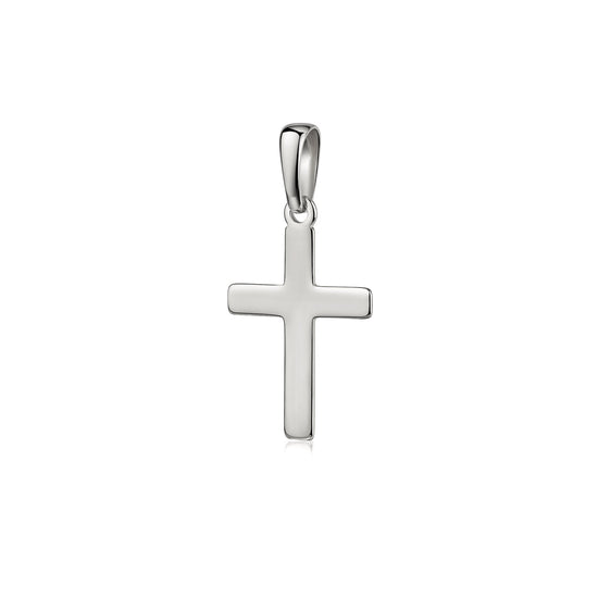 Silberner Kreuz-Anhänger Essence Petit mit polierter Oberfläche und Öse, handgefertigt aus 925er Sterlingsilber