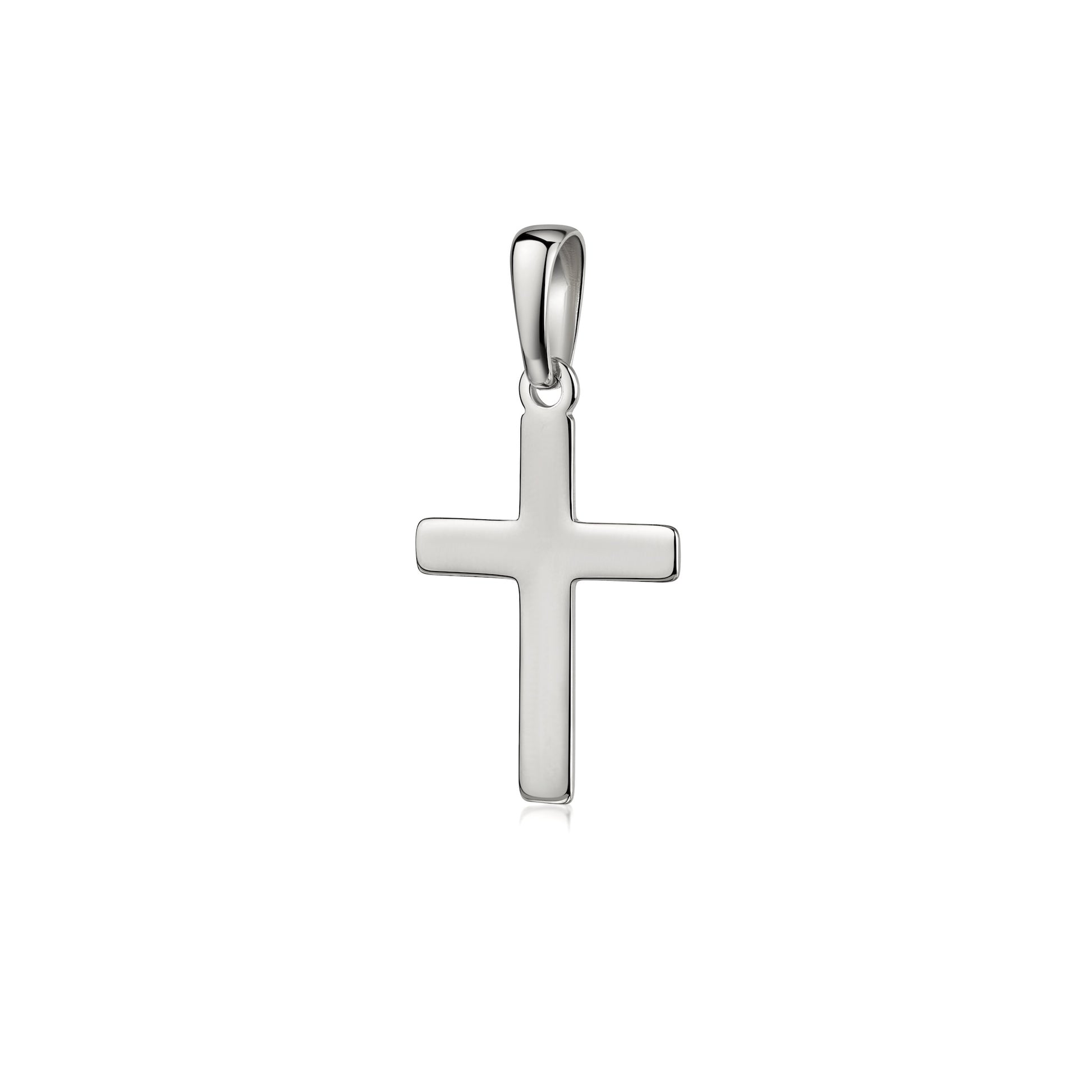 Silberner Kreuz-Anhänger Essence Petit mit polierter Oberfläche und Öse, handgefertigt aus 925er Sterlingsilber