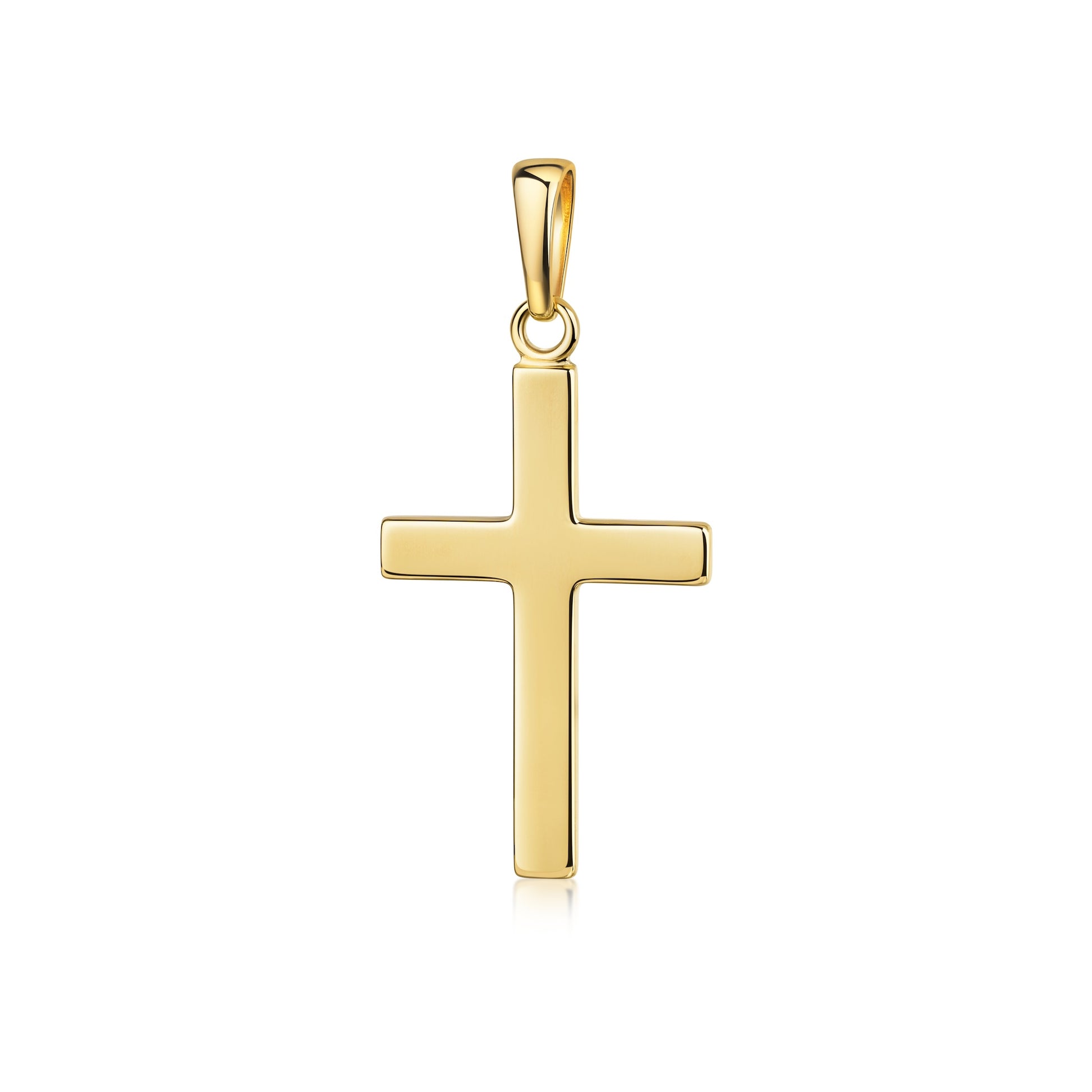 Goldener Kreuz-Anhänger Foundation aus massivem Gelbgold mit polierter Oberfläche und filigraner Öse