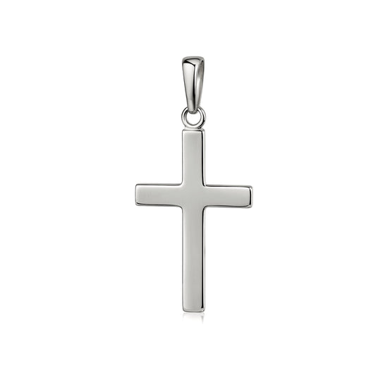 Silberner Kreuz-Anhänger Foundation mit polierter Oberfläche und Öse, klassische Form aus massivem Edelmetall