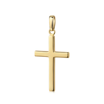 Goldener Kreuz-Anhänger Glory aus massivem 585er Gelbgold mit polierter Oberfläche und praktischer Öse zum Einhängen
