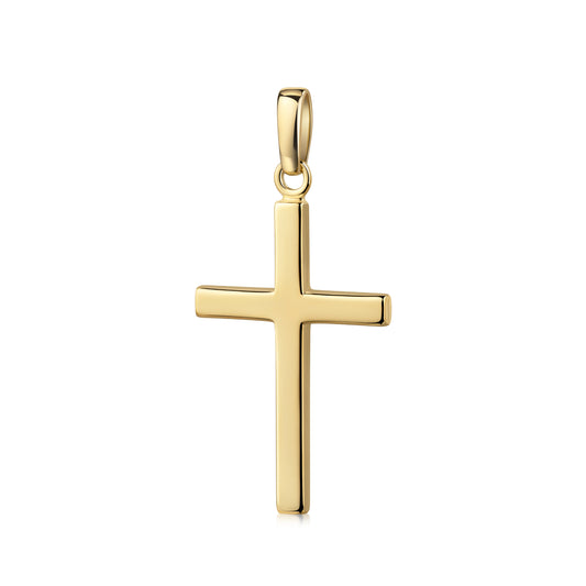 Goldener Kreuz-Anhänger Glory aus massivem 585er Gelbgold mit polierter Oberfläche und praktischer Öse zum Einhängen