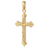 Goldener Kreuzanhänger Grace mit diagonalem Linienmuster, 14 Karat Gold, flache Kanten, polierte Oberfläche