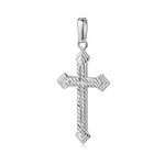 Silberner Kreuz-Anhänger Grace mit diagonal gekreuztem Muster und strukturierten Kanten, Edelstahl mit Öse