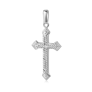 Silberner Kreuz-Anhänger Grace mit diagonal gekreuztem Muster und strukturierten Kanten, Edelstahl mit Öse