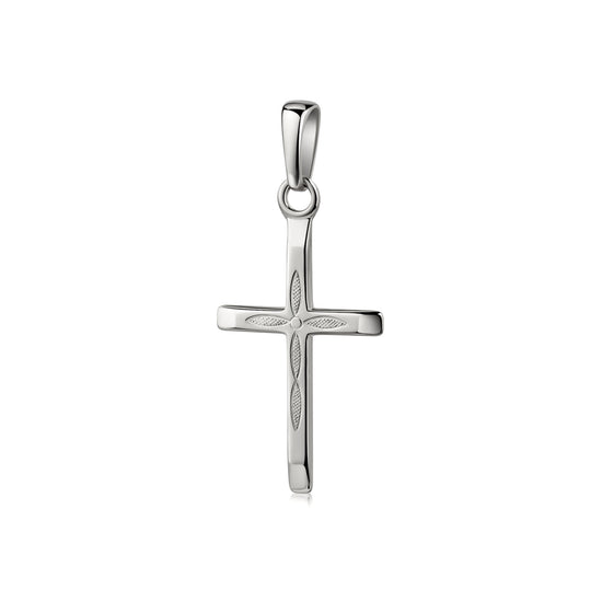 Silberner Kreuz-Anhänger mit fein gravierten Blattmotiven, poliert, mit Öse für Ketten
