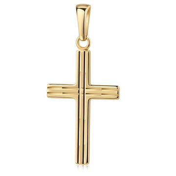 Goldener Kreuz-Anhänger mit feinen Linien-Gravuren, hochglanzpoliert, mit Öse für Ketten