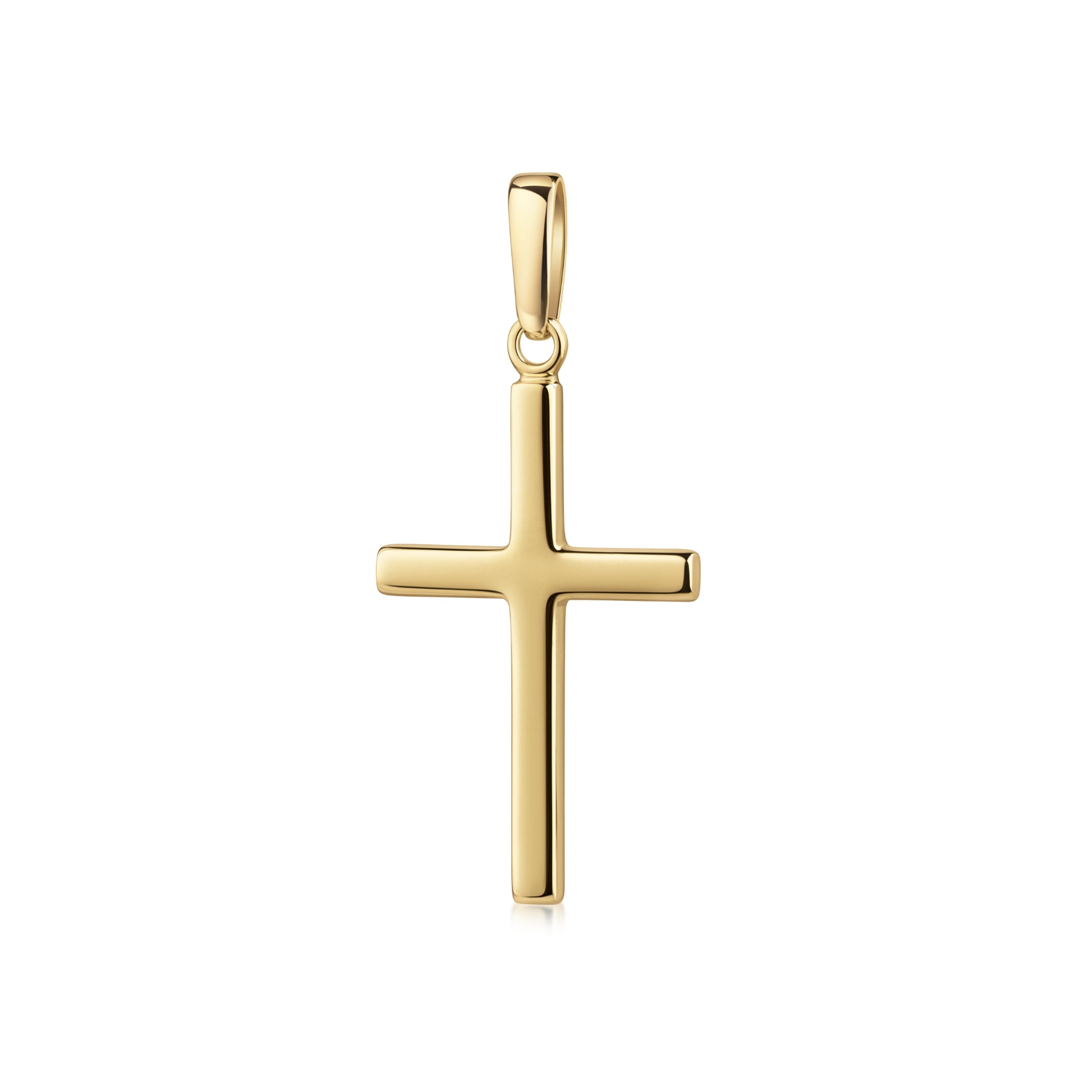 Goldener Kreuz-Anhänger Pure mit glänzend polierter Oberfläche und Öse, schlicht-elegantes Design aus massivem Gold