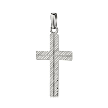 Silberner Kreuz-Anhänger Ray mit diagonal schraffierter Oberfläche und polierter Mittellinie, hochglänzende Öse