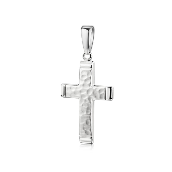Silberner Kreuz-Anhänger Reed mit gehämmerter Oberfläche und polierten Kanten, handgefertigt von Aurevia