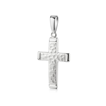 Silberner Kreuz-Anhänger Reed mit gehämmerter Oberfläche und polierten Kanten, handgefertigt von Aurevia