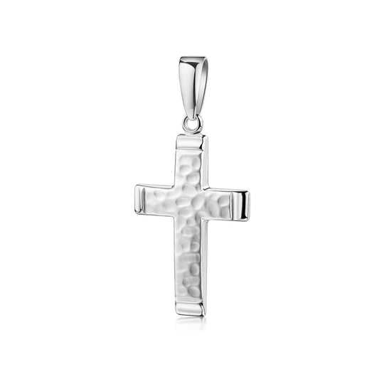 Silberner Kreuz-Anhänger Reed mit gehämmerter Oberfläche und polierten Kanten, handgefertigt von Aurevia
